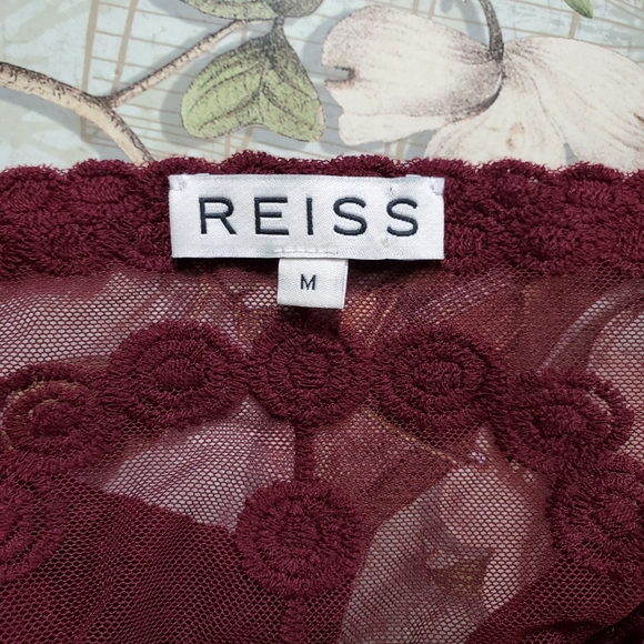 Reiss Alden Dark Red Lace Sheer Blouse - Picture 6 of 6